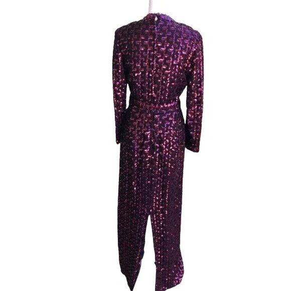 Lilli Diamond Dress Womens Vintage 70s Sequin Disco Metallic Matching Belt - Picture 3 of 14